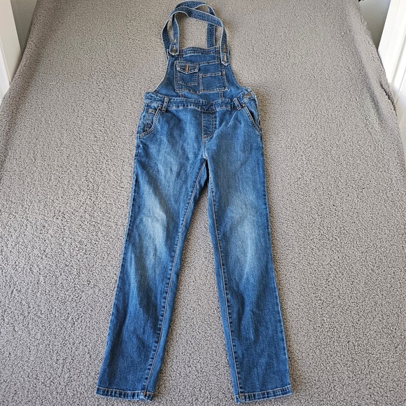 Free People Overalls Womens 26 Blue Denim Bib Wide Adjustable Straps Stretch - Picture 1 of 7